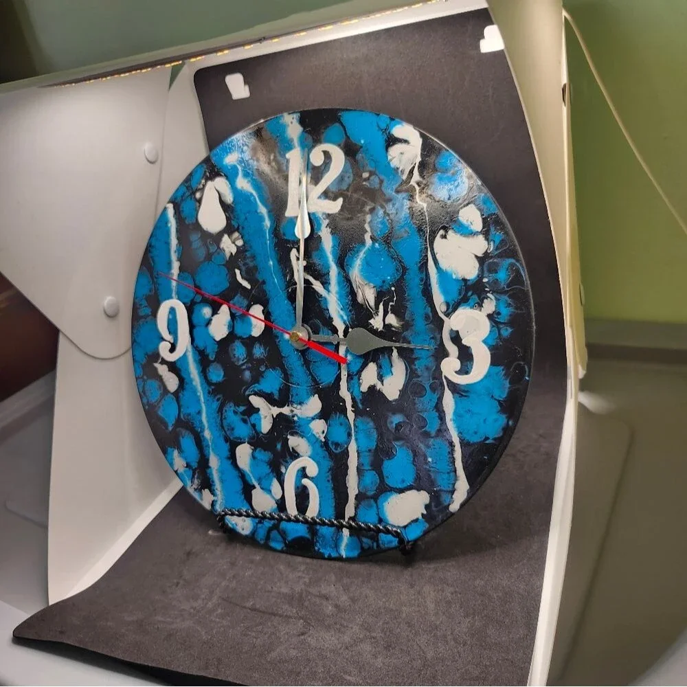 Hand Crafted Abstract Hanging Wall Clock Analog Vinyl Record Fluid Art Decor